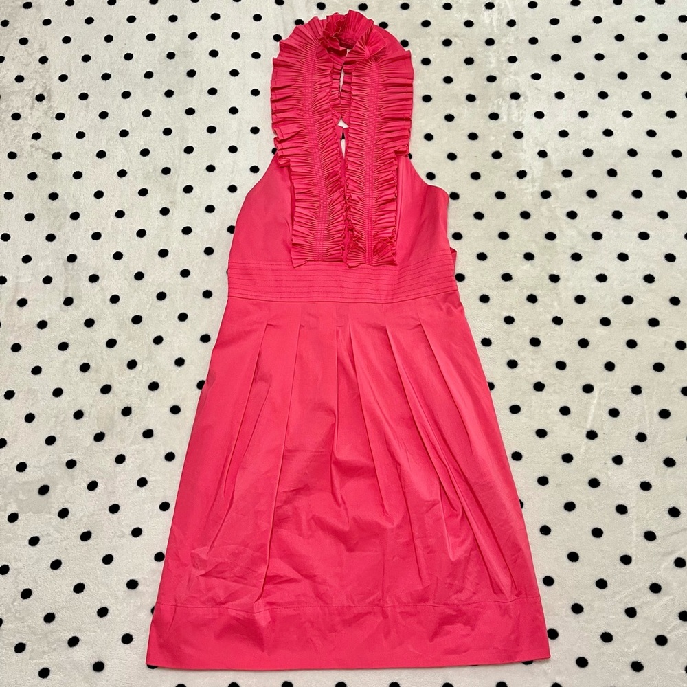 BCBGMAXAZRIA Ruffle Neck Halter Dress Size 8